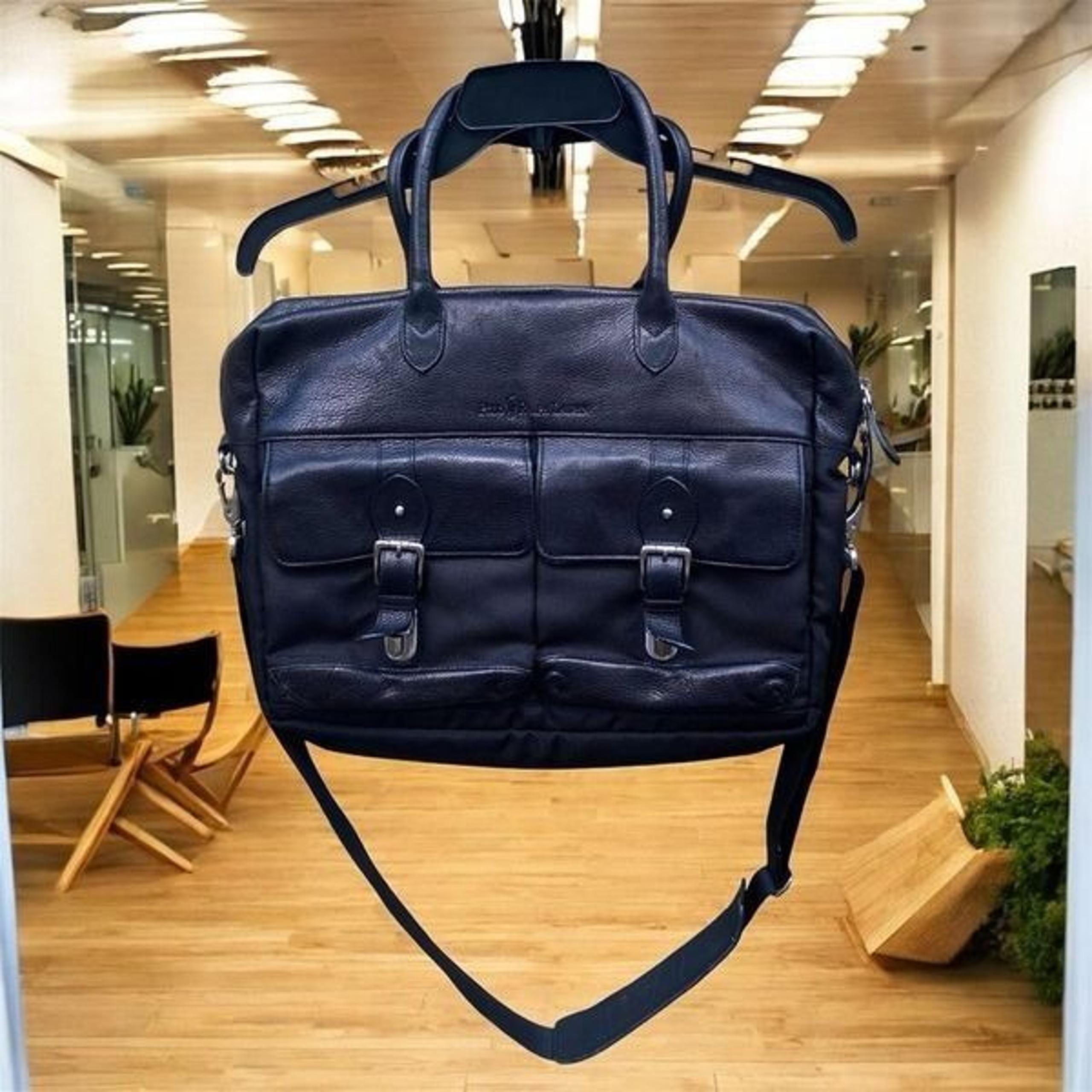 Polo Ralph Lauren Vintage Black Leather/Canvas Laptop Messenger Briefcase Bag