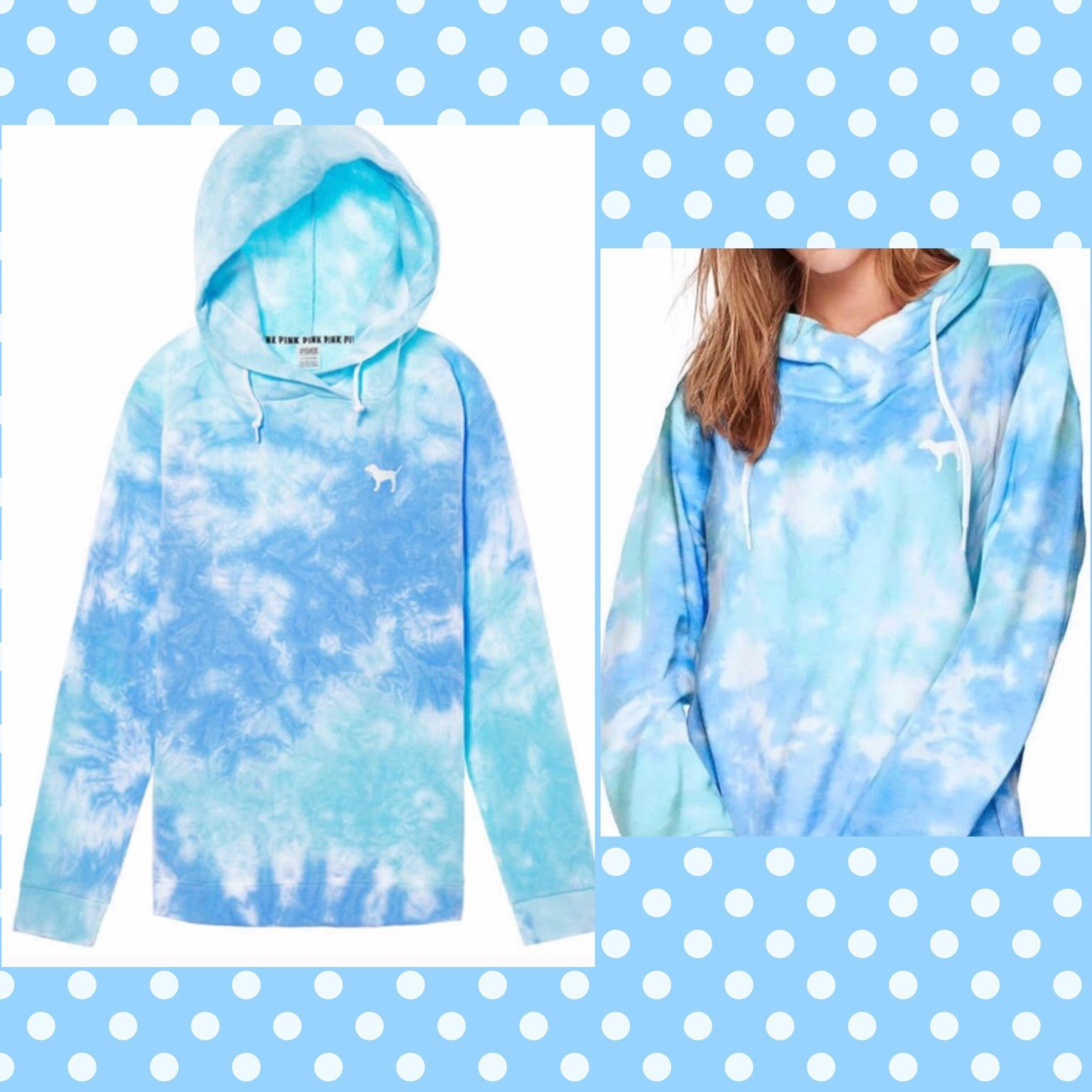 NWT VS PINK baby blue tie dye watercolor long sweatshirt tunic pullover
