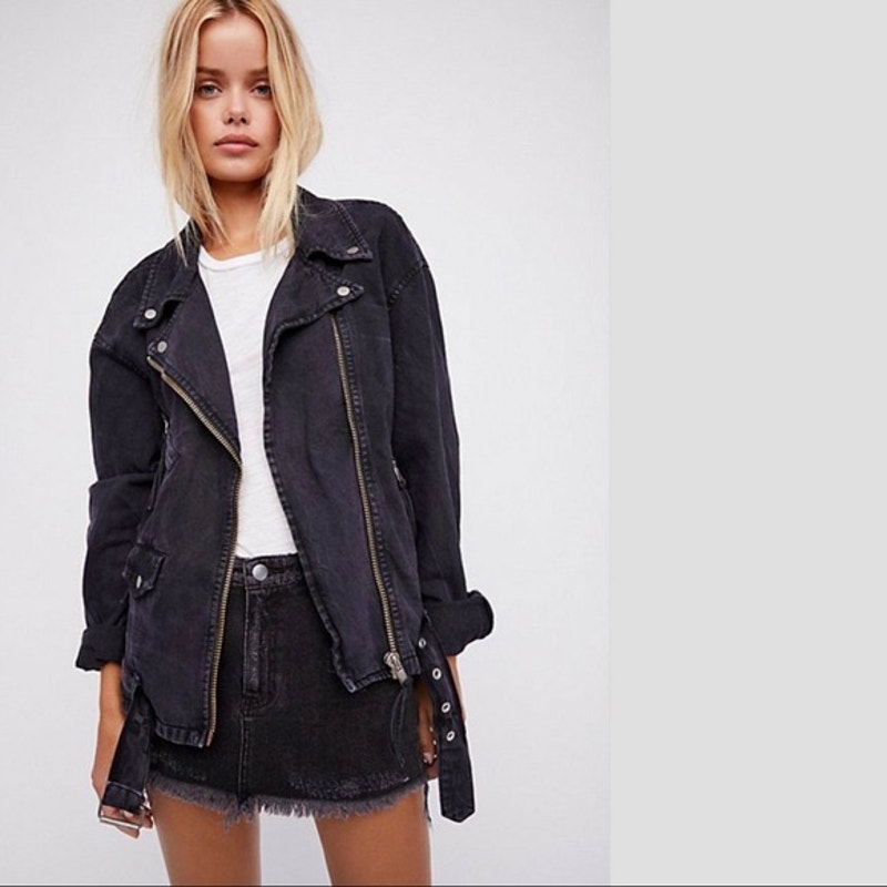 Free People Rebel Oversized Denim Motorcycle Jacket