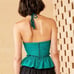 Ulla Johnson Adaleigh Peplum Sleeveless Halter Top Verdigris Green Teal Women 6