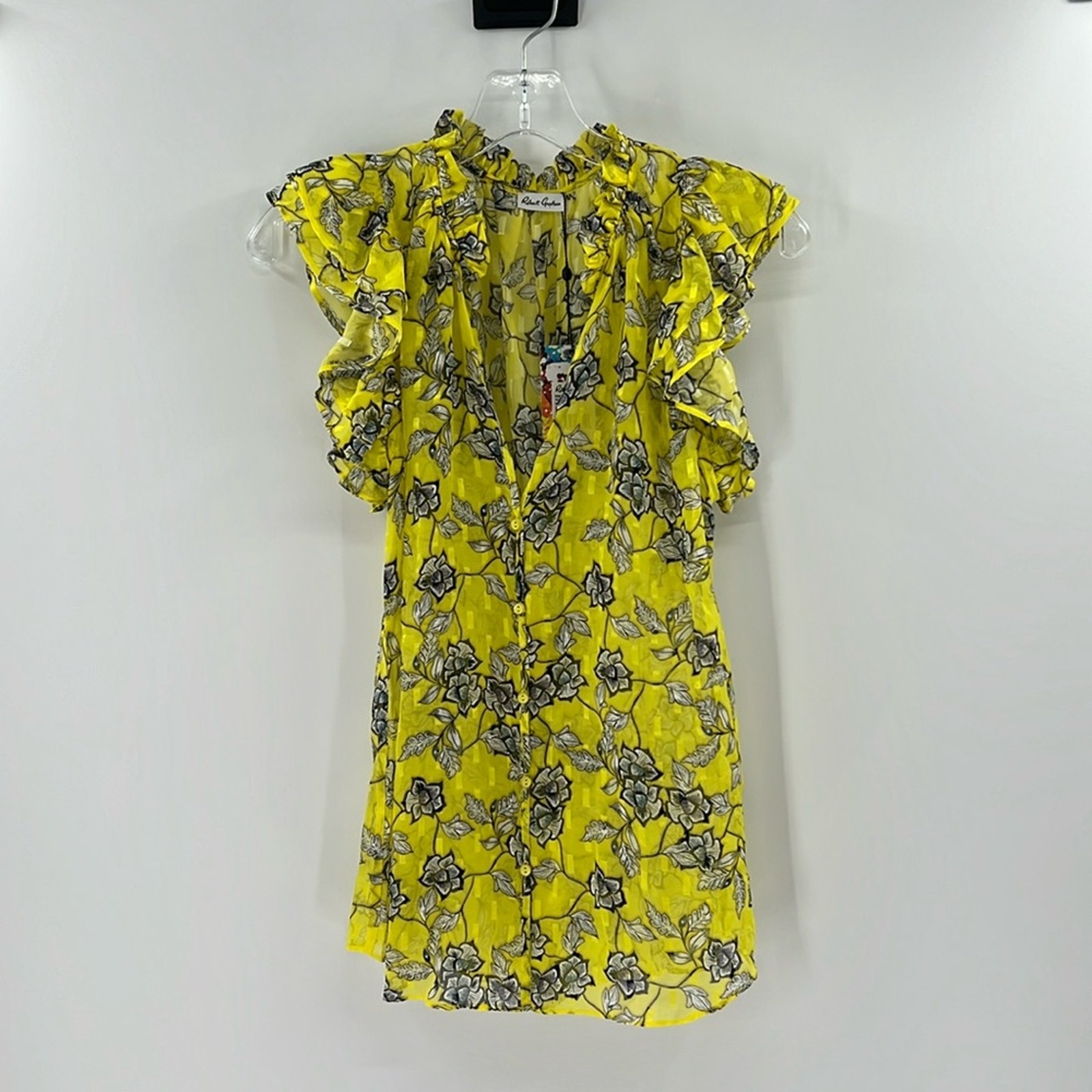 Robert Graham Women's Silk Blend Thelma Blouse - Yellow Floral - Small - NWT