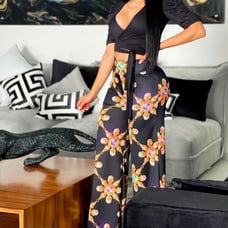 Chasing Luxury Wide Pants 2 PC Set- Black/Combo