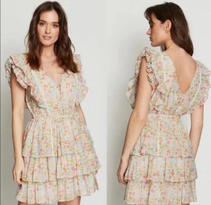 Anthropologie love the label ines floral tiered mini dress