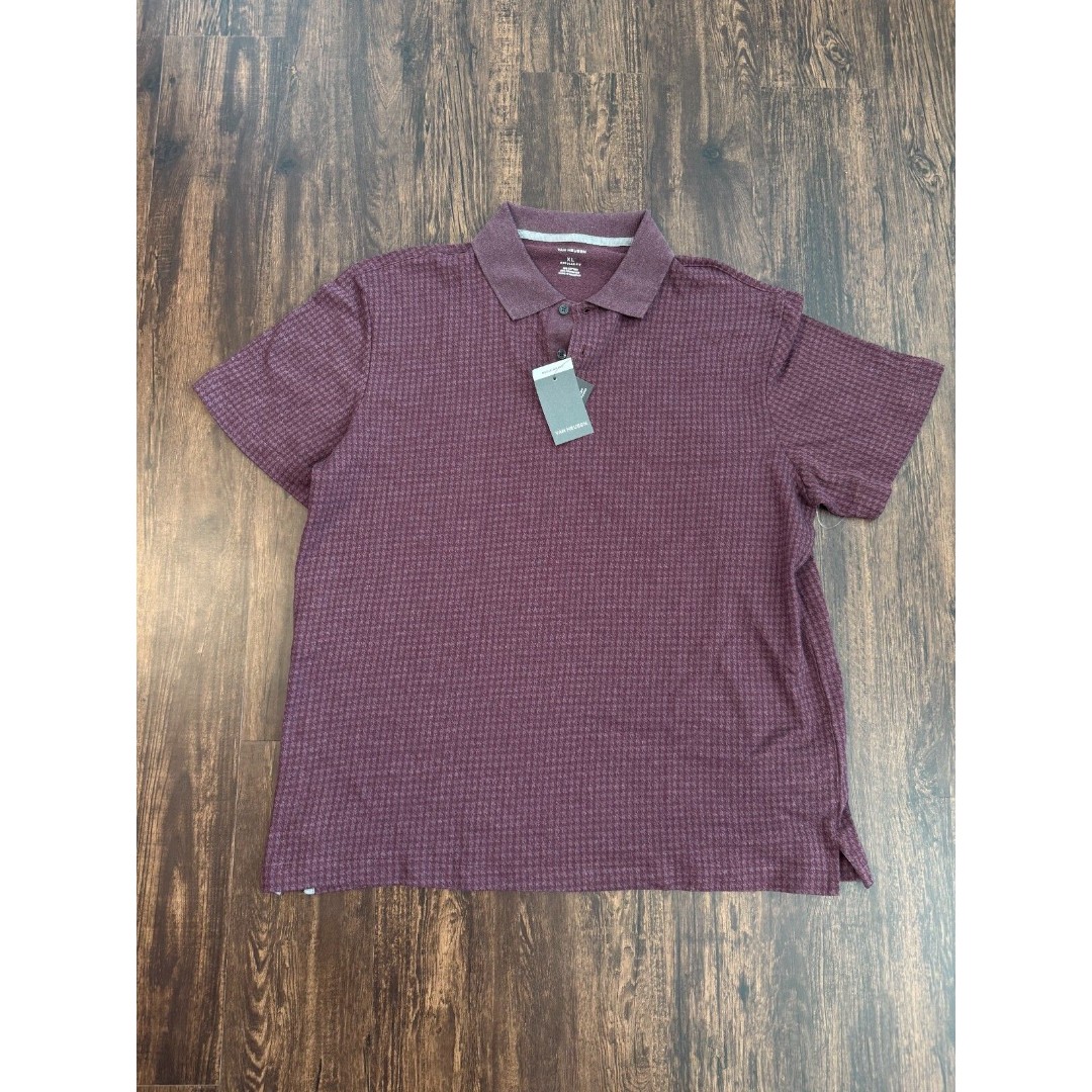 Van Heusen Red Burgundy Houndstooth Polo Shirt Sz XL Men's Classic Fit Golf