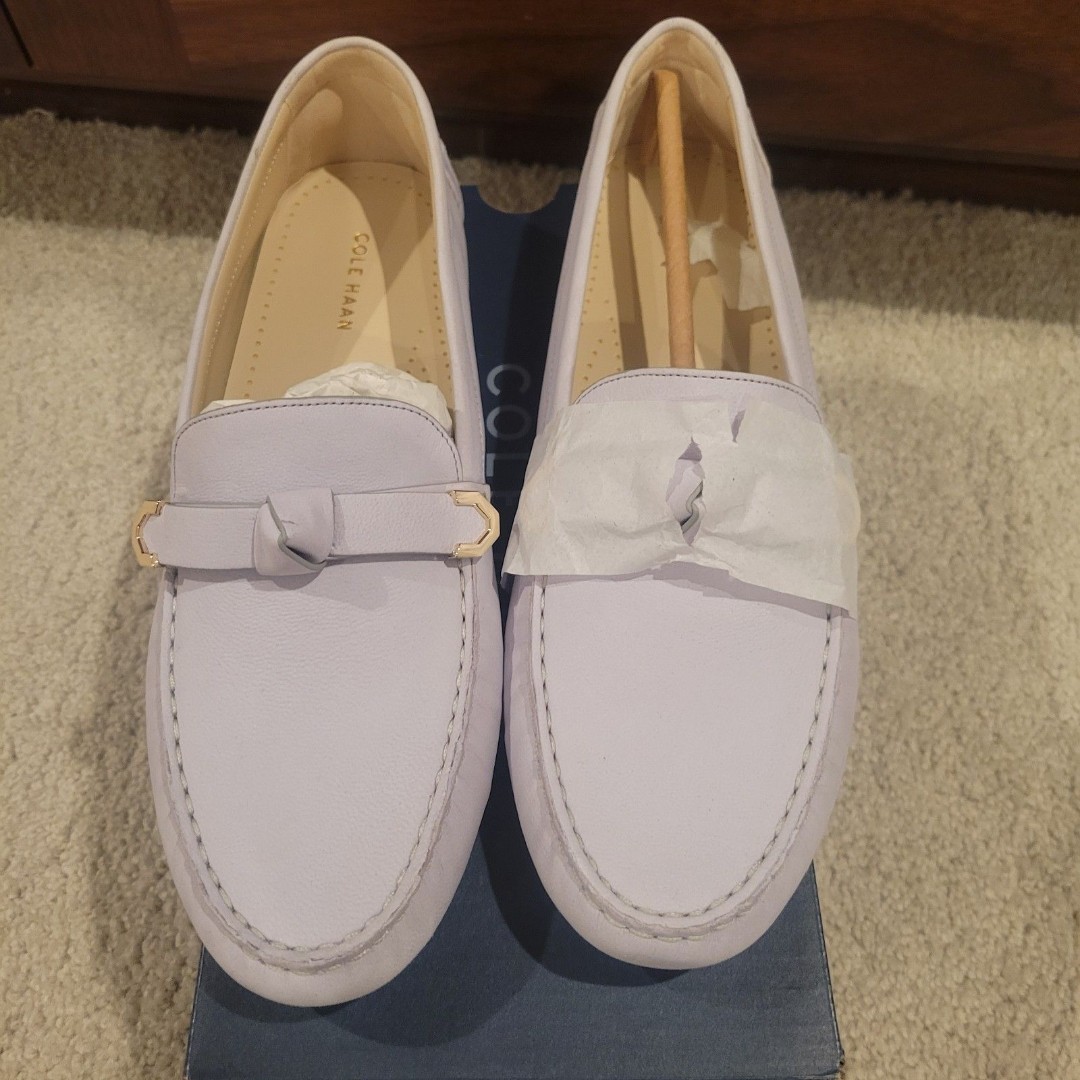 NIB Cole Haan Women's Evelyn Bow Driver Loafers Shoes Sz 10 EU 40.5 Greyish Blue