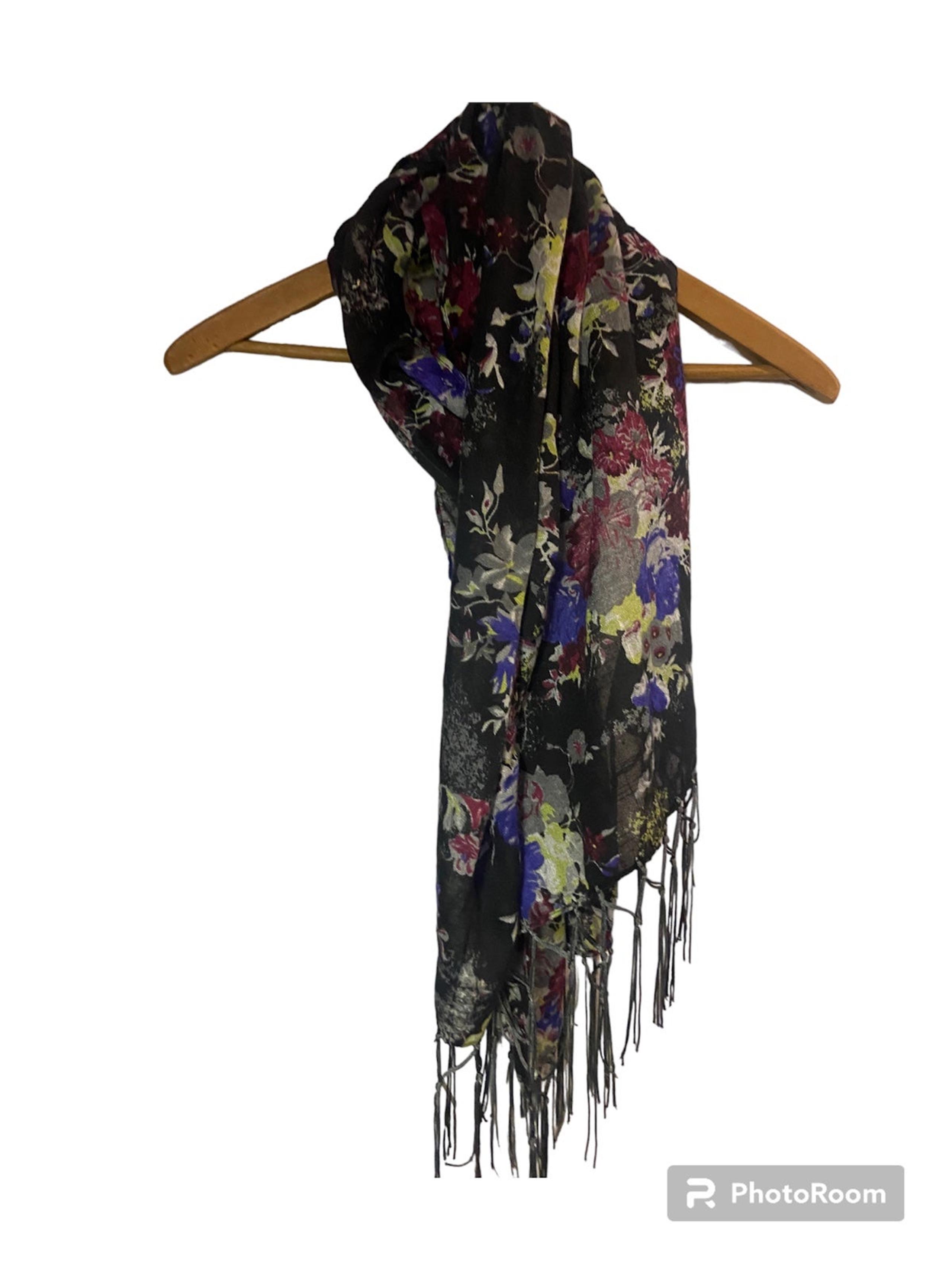 Maurices black floral fringed fashion scarf