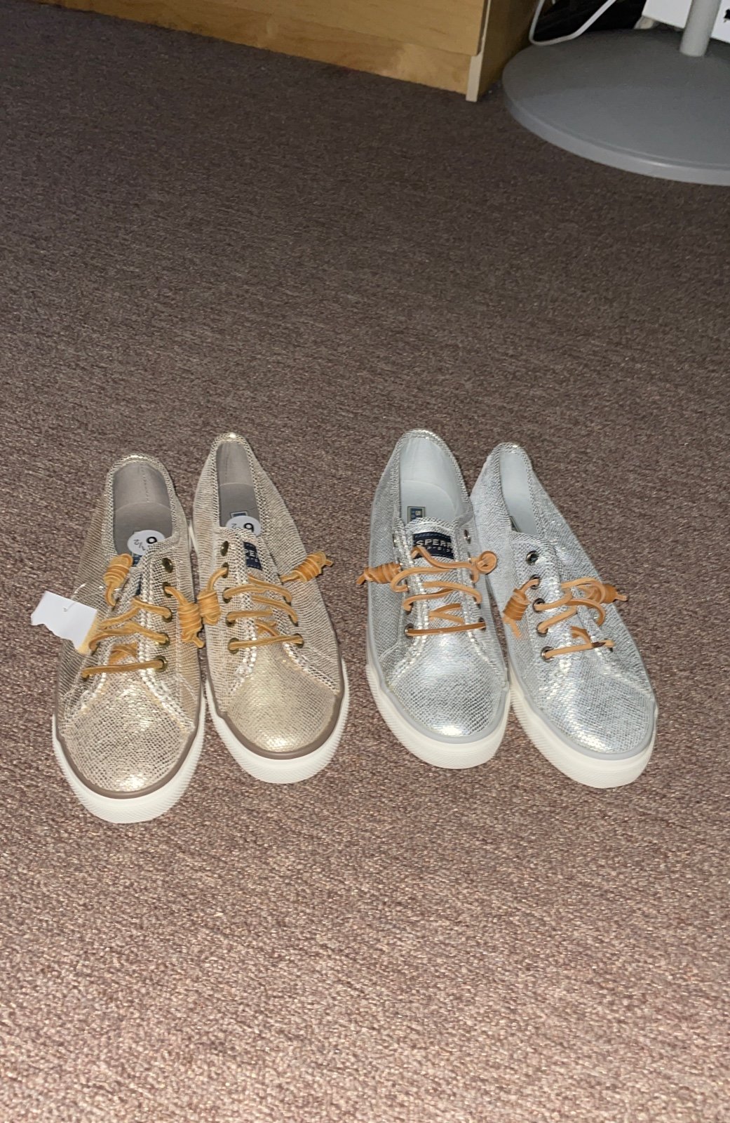 Women Gold and Silver Sperry Slip One 6.5