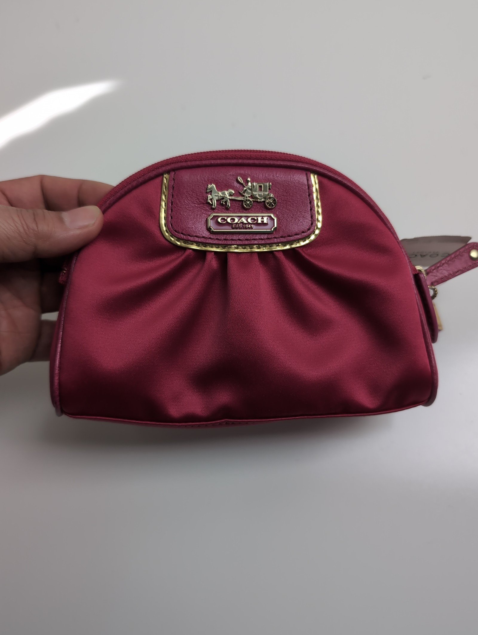 Coach F42034 Mini Amanda Satin Logo Pouch Cosmetic Bag B4/MJ
