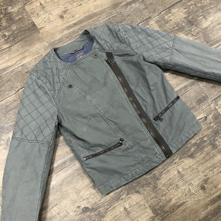 Gap Quilted Lined Moto Vintage Flight Utility Jacket Gray Full Zip NWT Size 6
