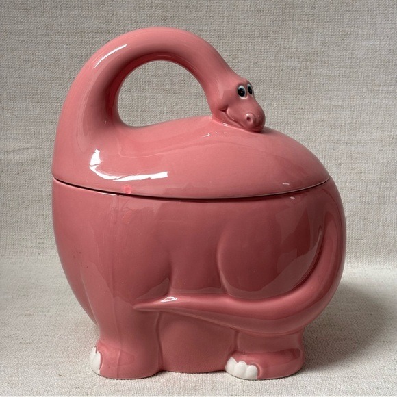 VINTAGE Ceramic PINK DINOSAUR COOKIE JARBrontosaurusHOMECONCEPTS JAPAN