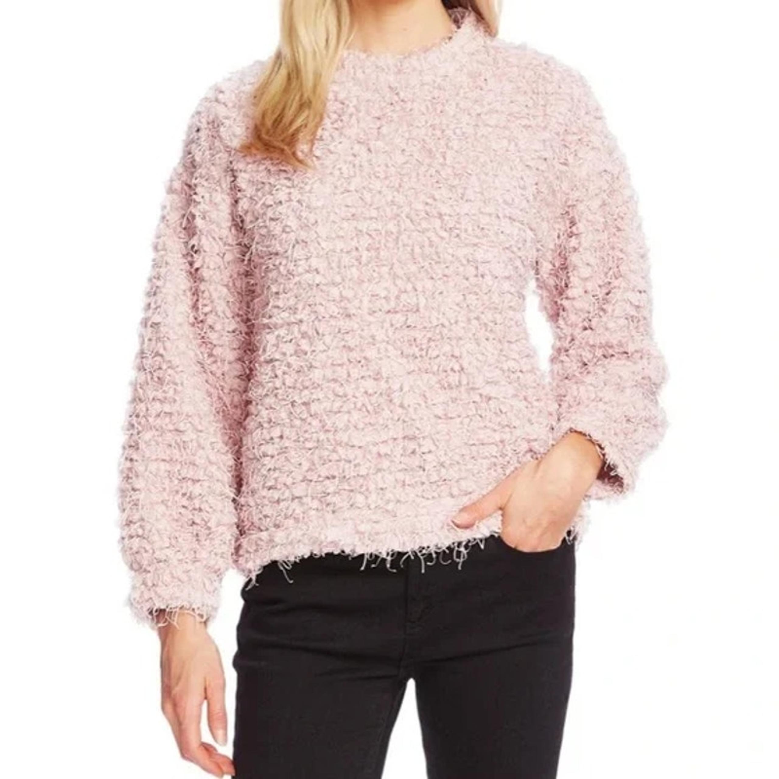 Vince Camuto Womens Teddy Knit Mock Neck Sweater Size XL Blush Pink Shaggy Boxy