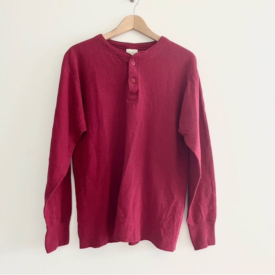 LL Bean River Drivers Henley Shirt in Deep Red Maroon Wool Cotton Blend Men’s M