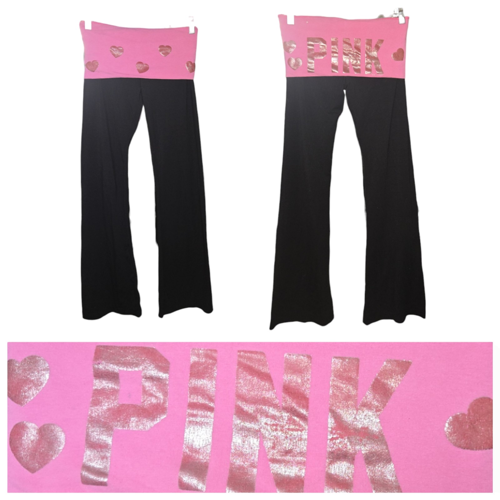 Y2K Victoria's Secret PINK Vintage Foldover Yoga Pants Hearts Sequin