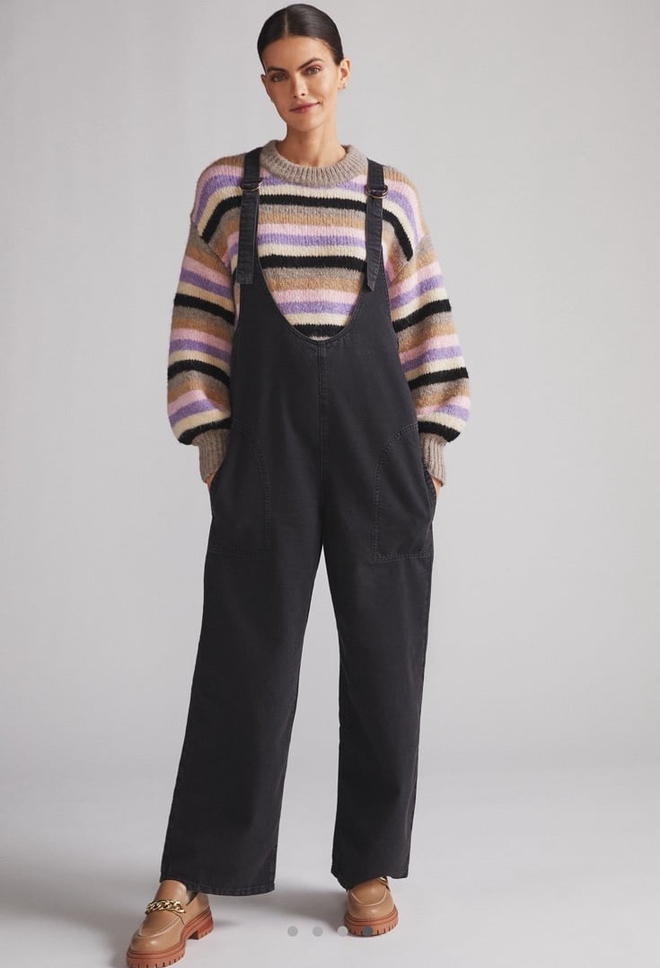 Anthropologie Black Wide Leg Overalls