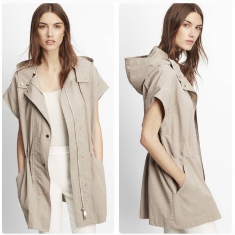 VINCE Beige Dune Cap Sleeve Hooded Anorak Jacket NEW Sz XS