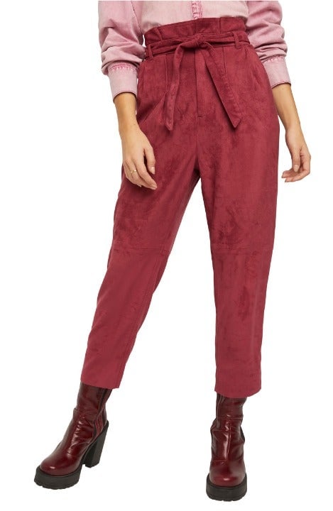 Free People Size 0 Queen Pomegranate Vegan Suede Nightfall Cropped Pants NWT