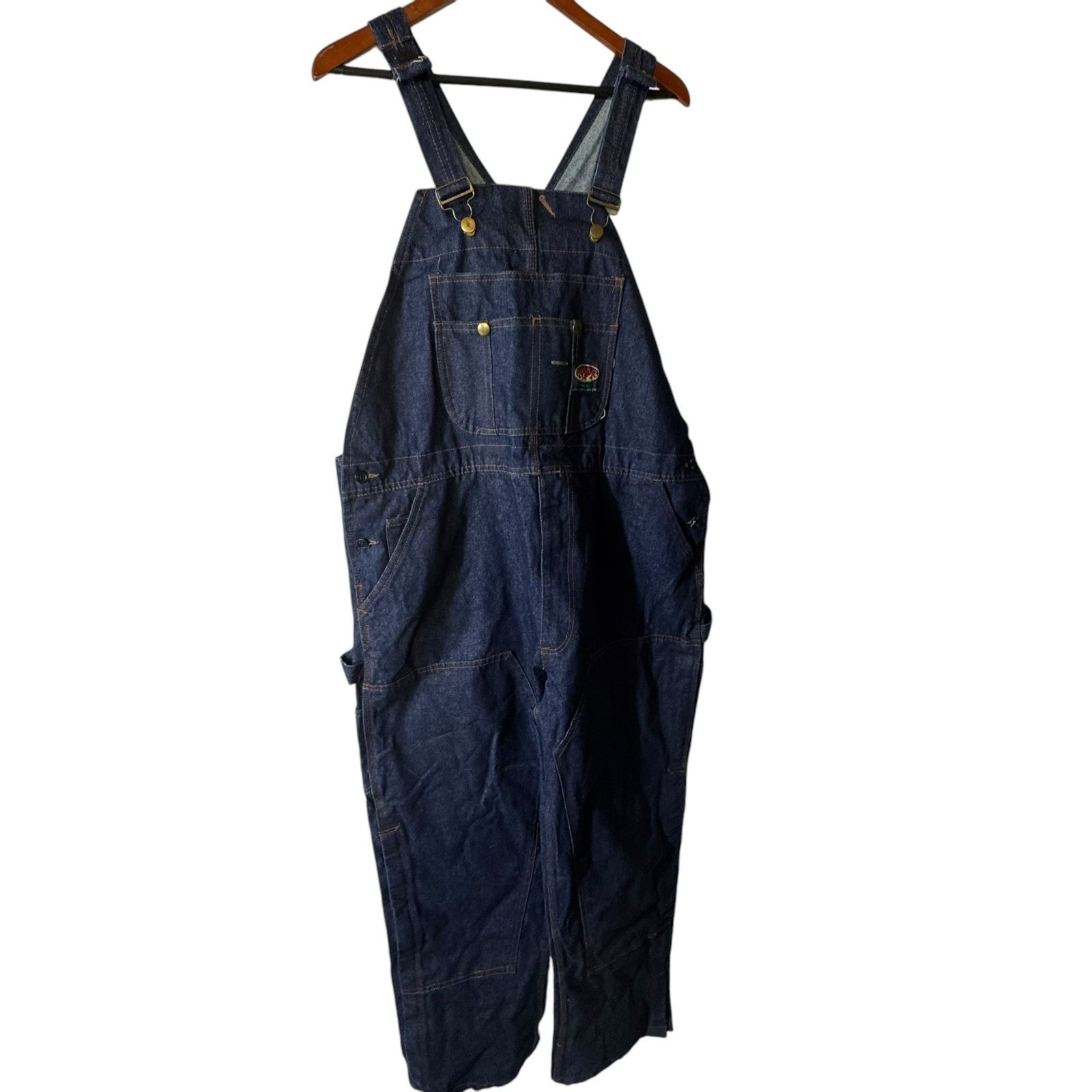 Rasco FR Bib Overalls FR 42 X 34 Denim Double Knee Work Zip Fly Leg Zippers