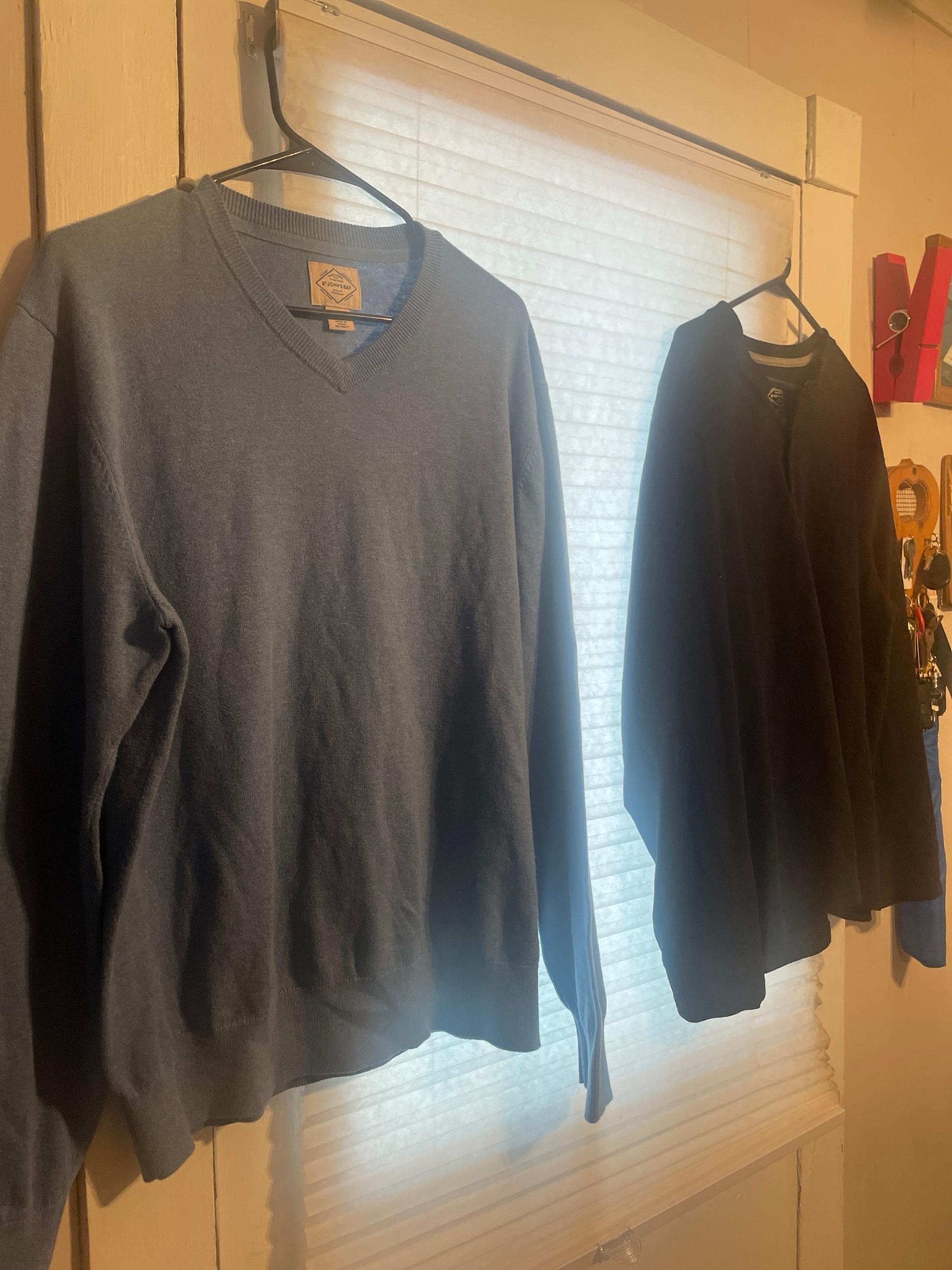 2 St. John's bay long sleeve shirts 1 black Henley 1 v neck sweater both XL