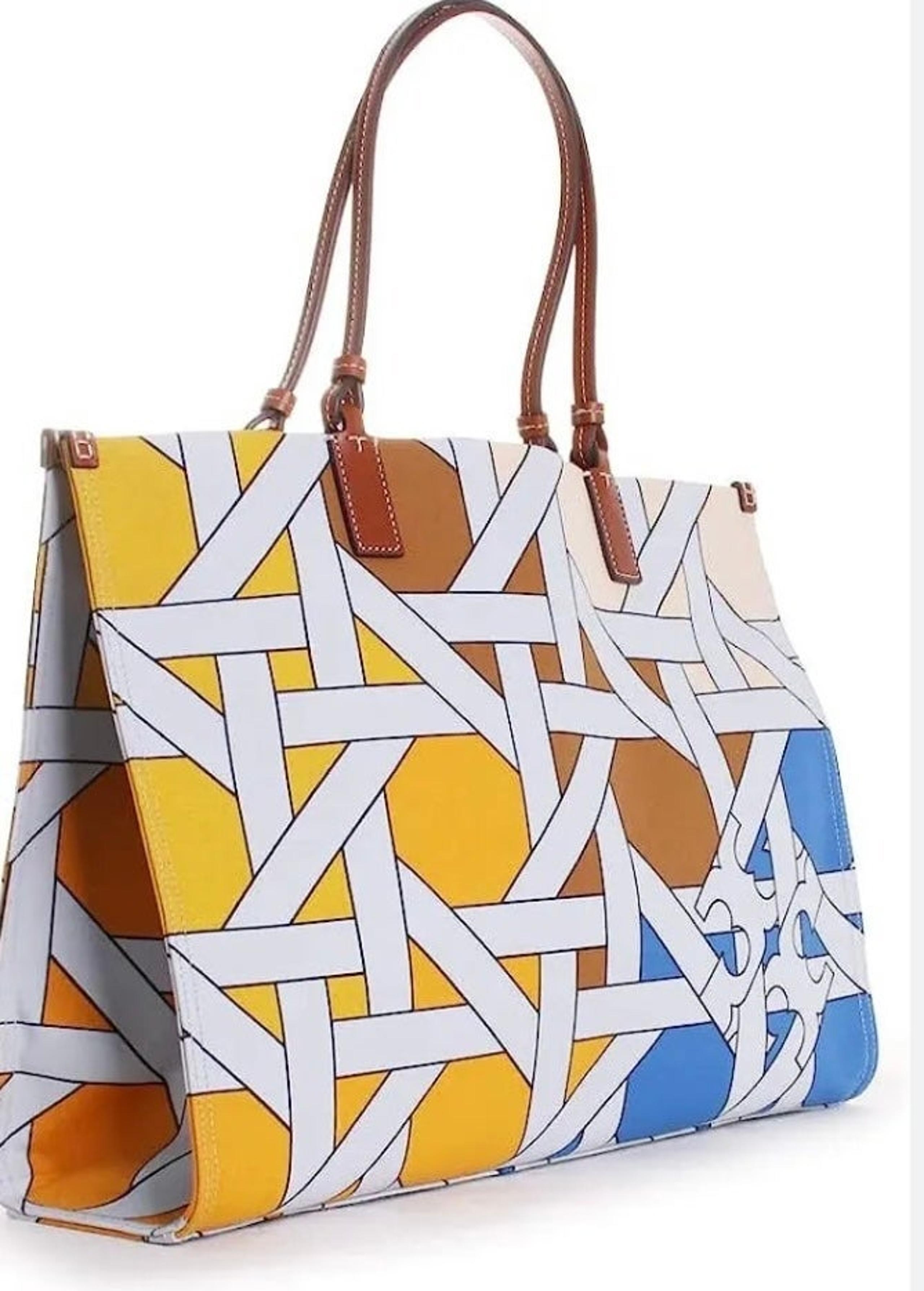 Tory Burch Hb Women Ella Canvas Basketweave Quilted Tote Bag Neptune Mix  New