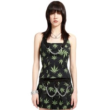 Tripp NYC Halter Corset With Grass Print & Chains Adjustable Neck Size L