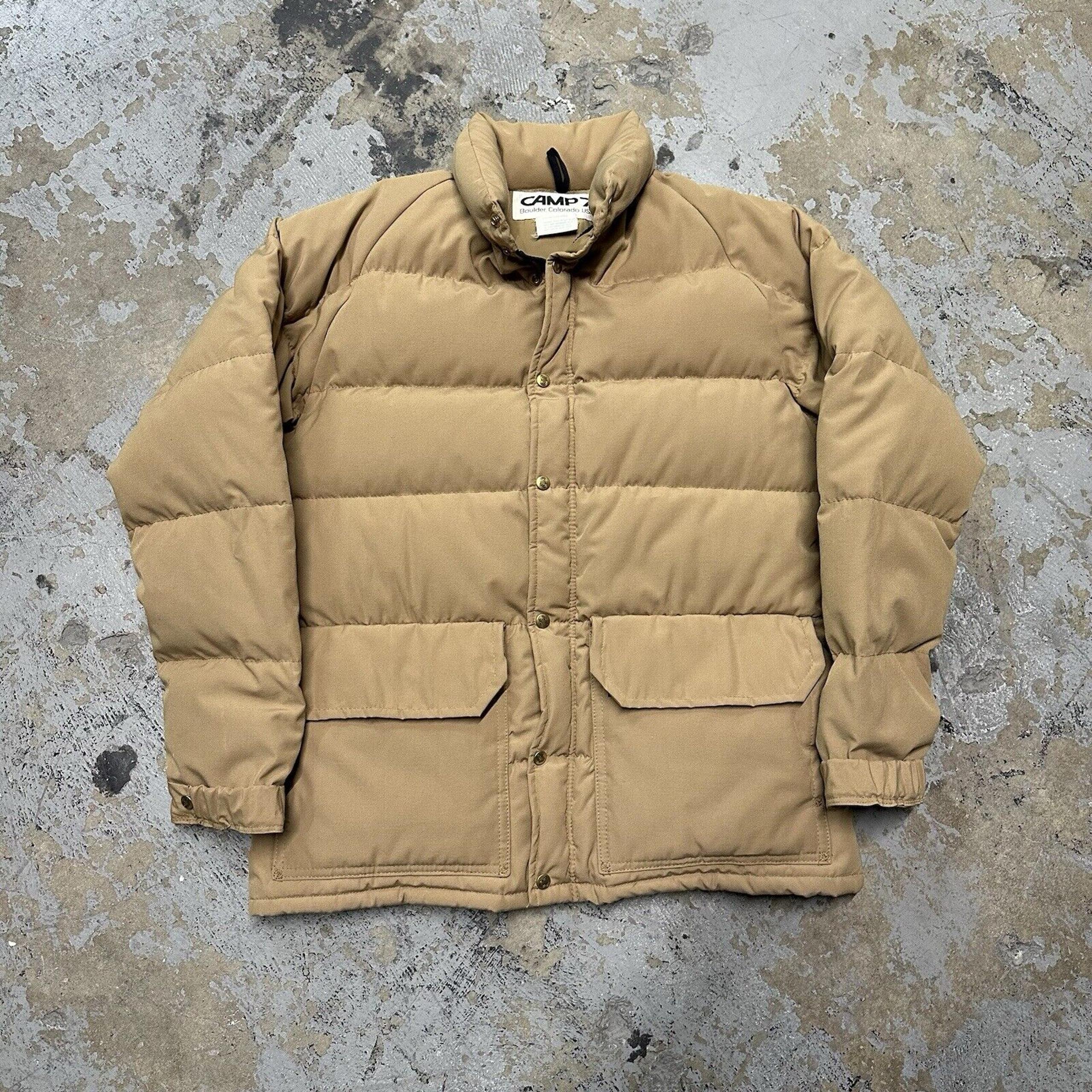 Vintage 70s Camp 7 Tan Puffer Jacket Small Men Talon Made In USA