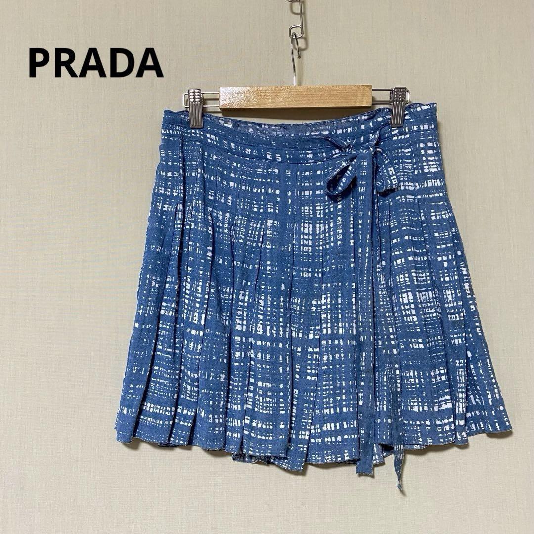 PRADA Prada Skirt Wrap Mini Pleated Side Ribbon 38 M