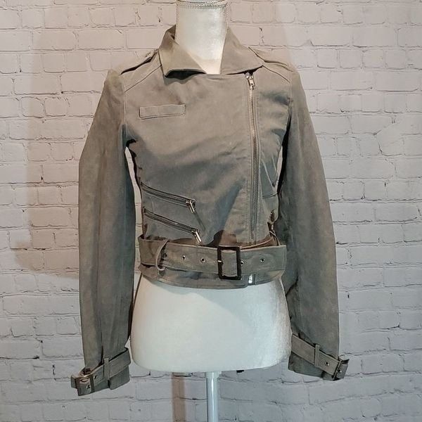 Silence and noise gray leather moto jacket