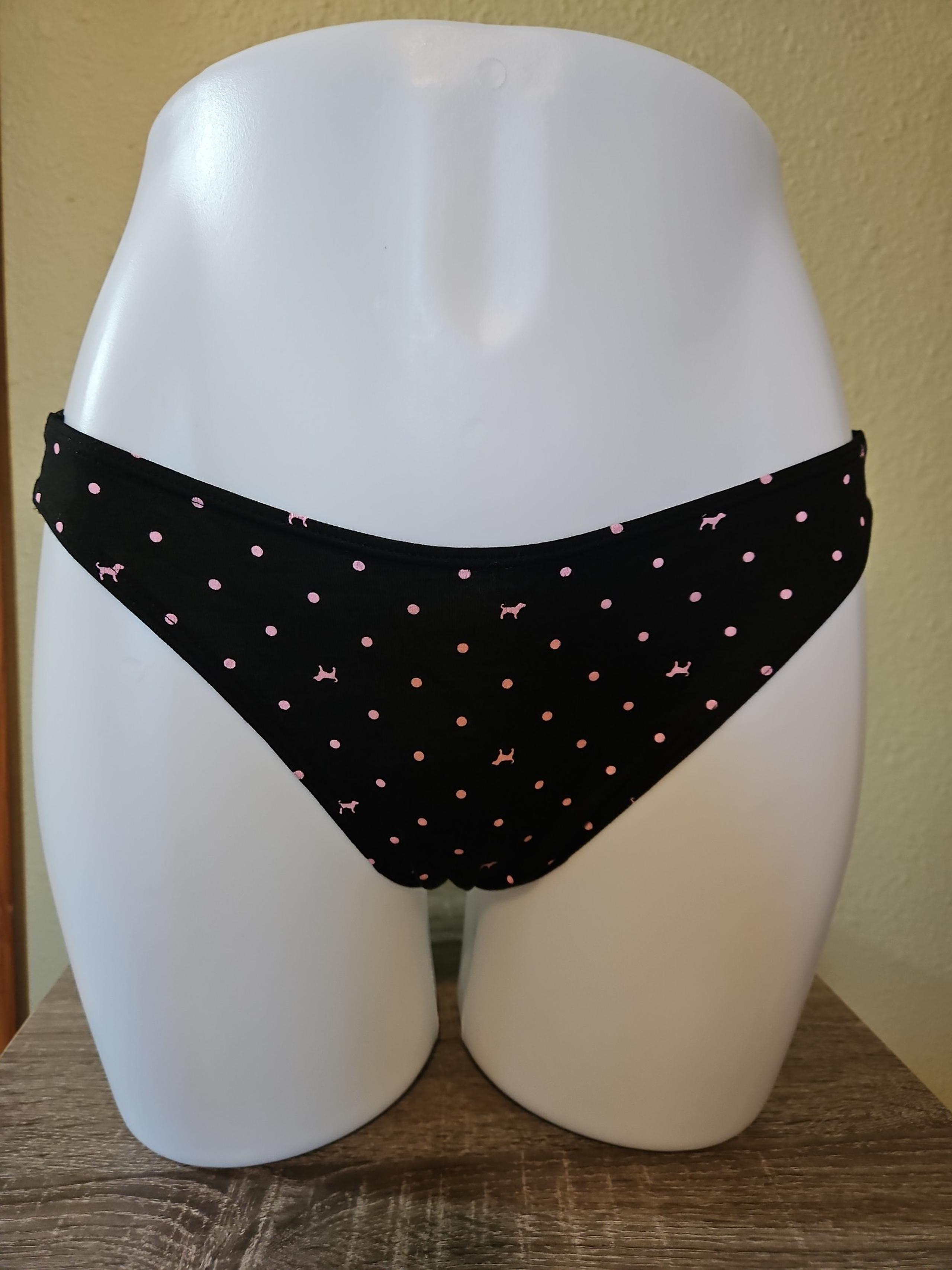 PINK Logo Cotton shine high leg thong panty.