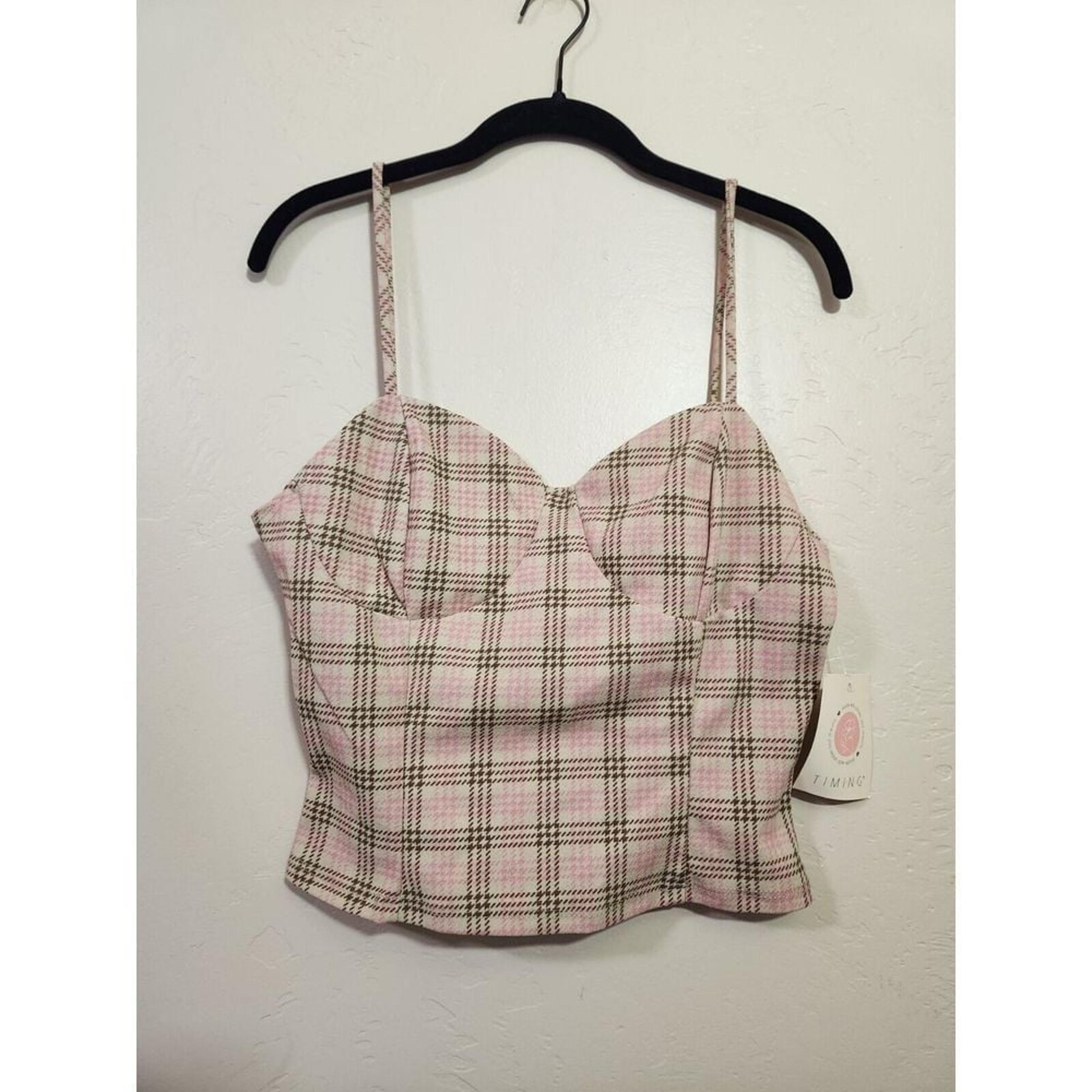 Spaghetti Strap Crop Top Plaid Womens Size Medium - Timing