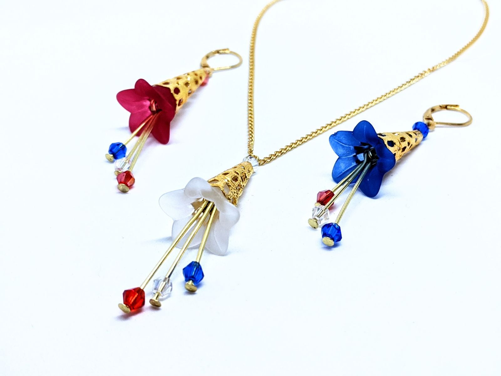 Red, White, and Blue Lucite Flower Neckl