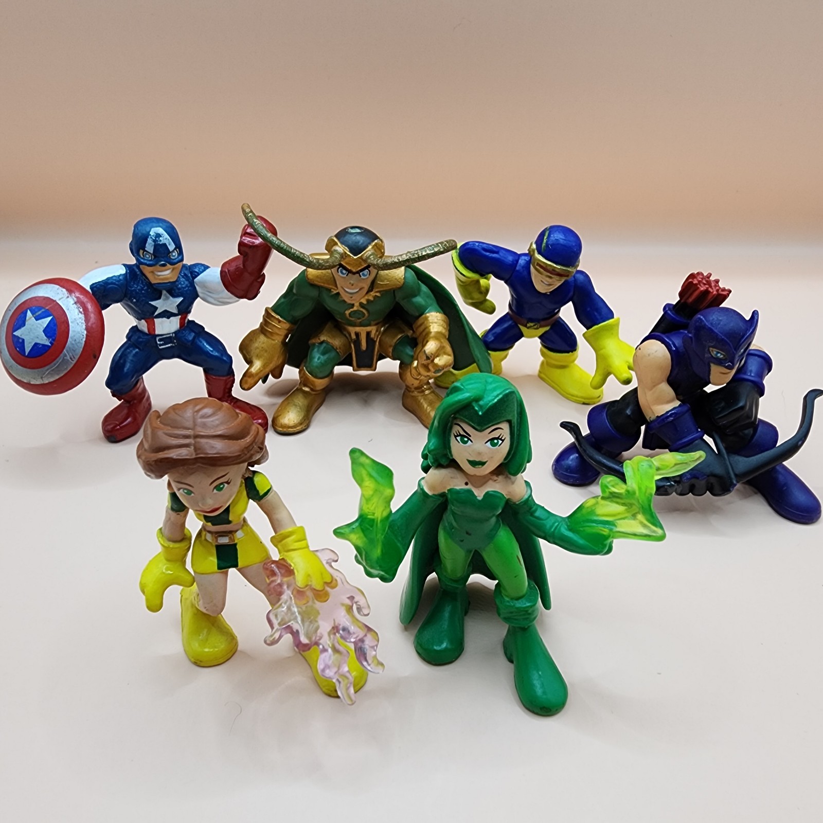 Marvel Super Hero Squad Lot Polaris (rare) Loki Jubilee Hawkeye