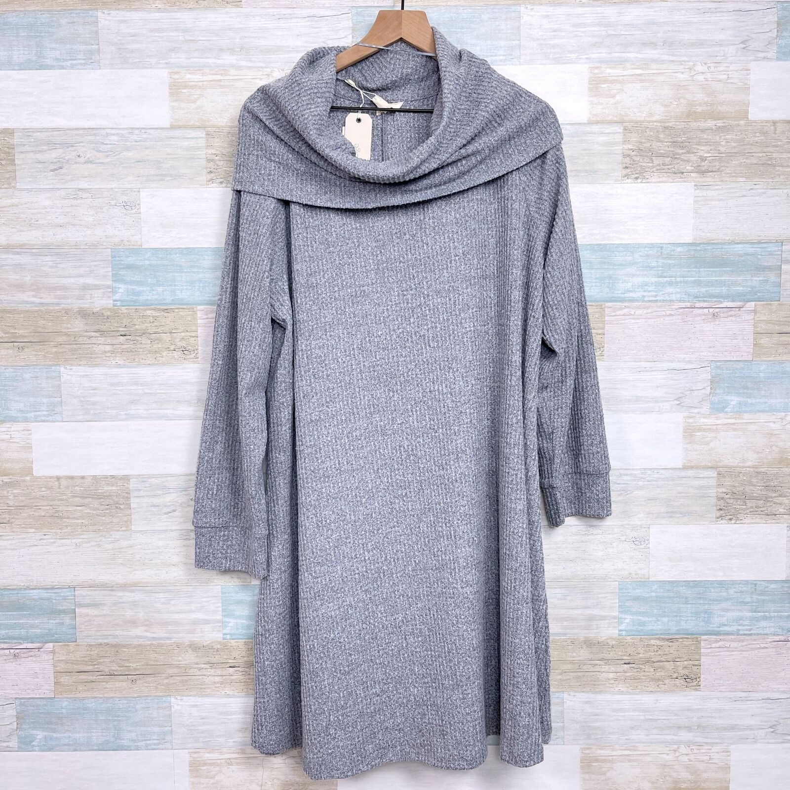 GREIGE Soft Ribbed Cowl Neck Dress Gray Lounge Comfort Womens Plus Size 2X