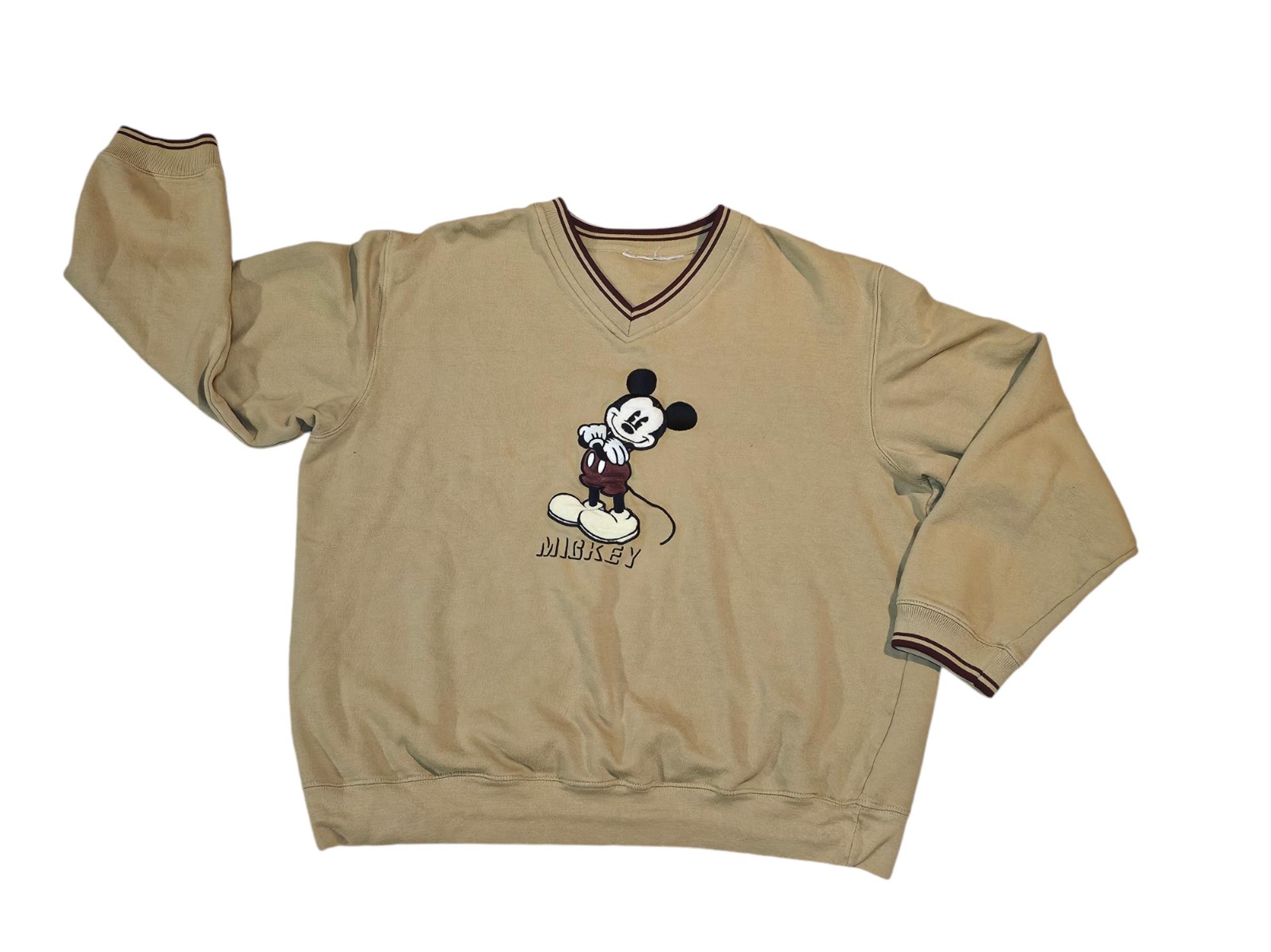 Vintage 90's Disney Mickey Mouse XL Tan V-Neck Pullover Sweater