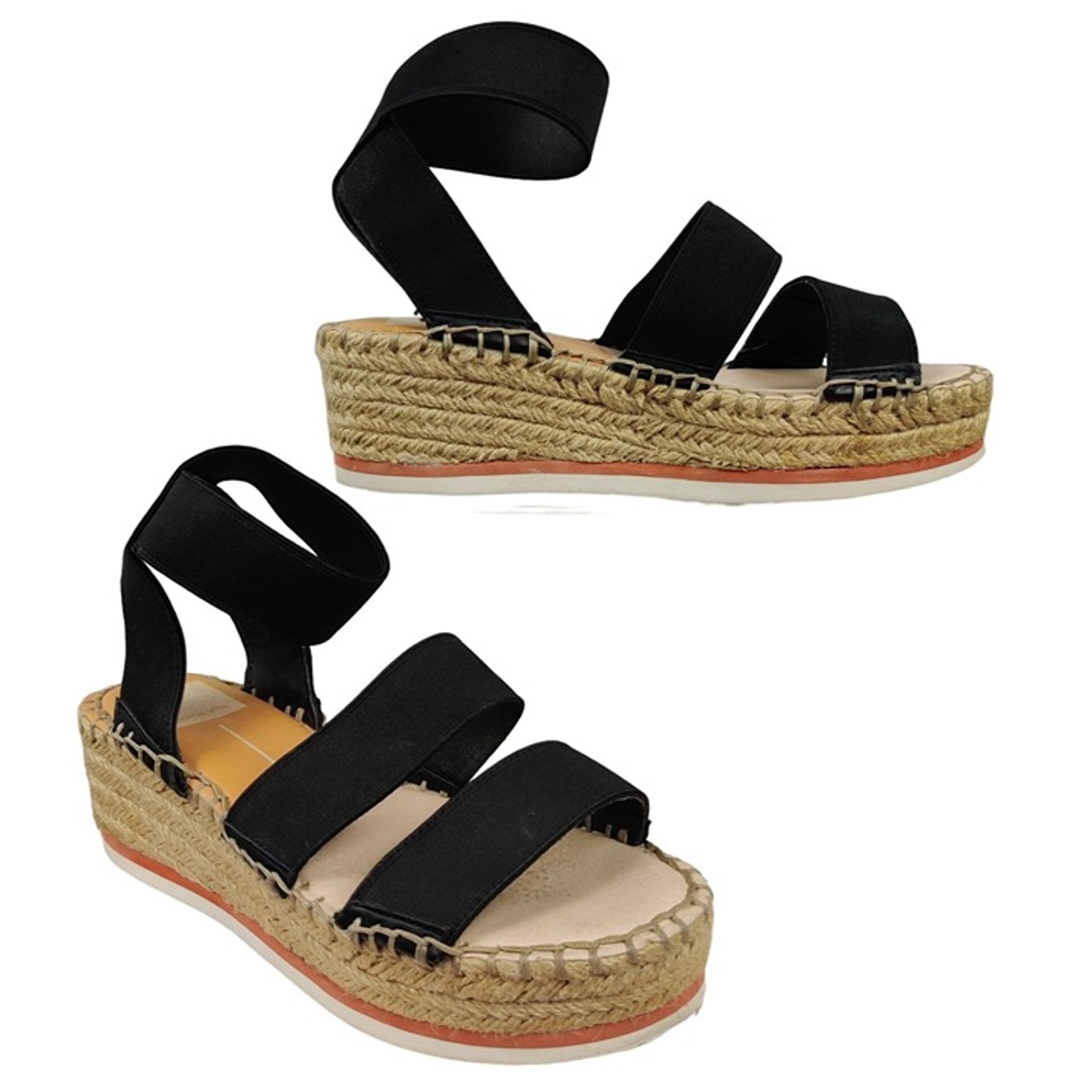 Dolce Vita Womens Sandals Lury Espadrille Wedge Strappy Preppy Black Sz 6.5