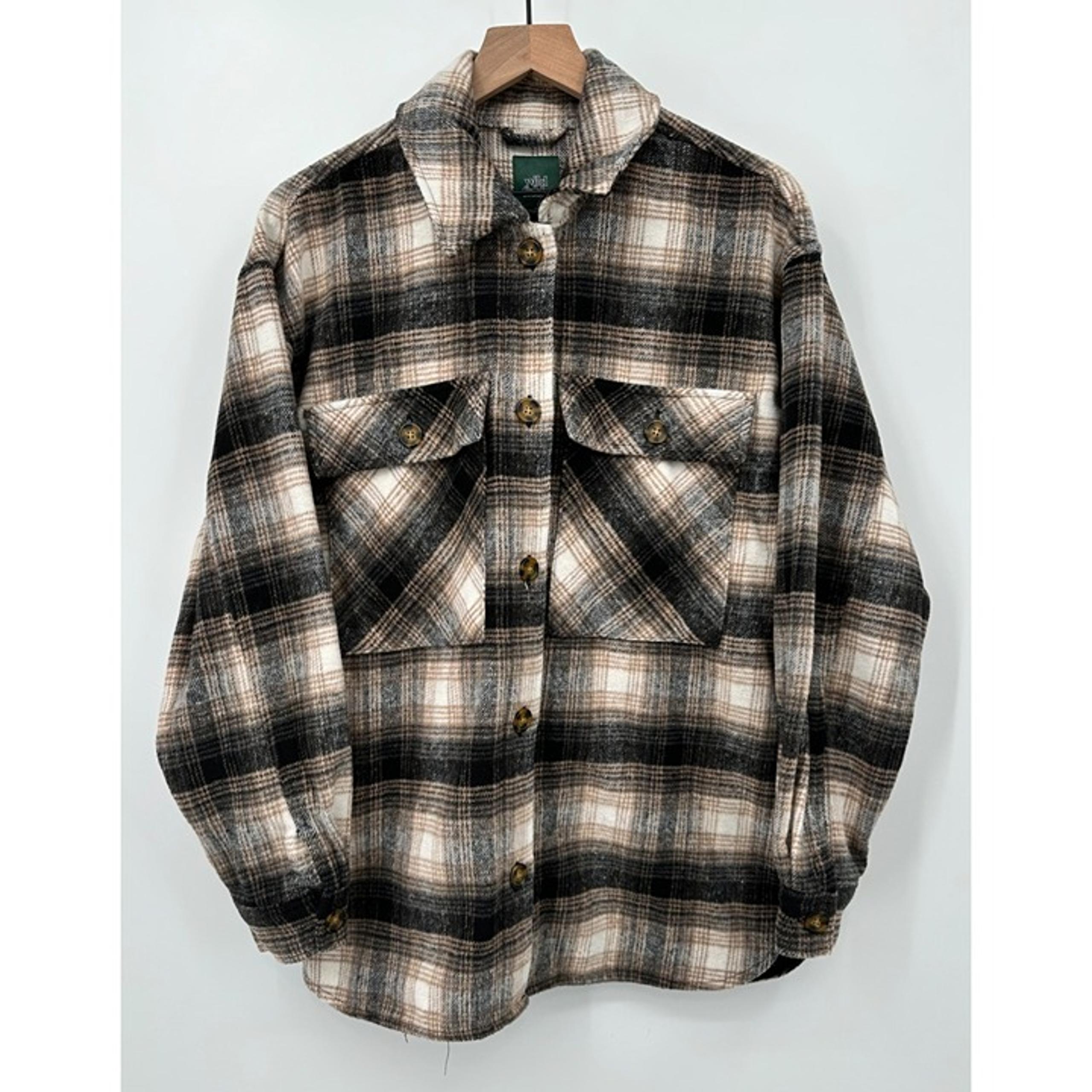 Flannel Shacket Women Medium Brown Plaid Button Up Pockets Thicker Wo - Wild Fable