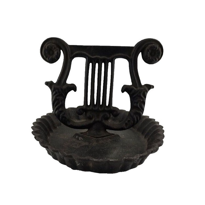 Antique Cast Iron Boot Scraper Vintage Victorian Harp Lyre Drip Pan 1900s Era