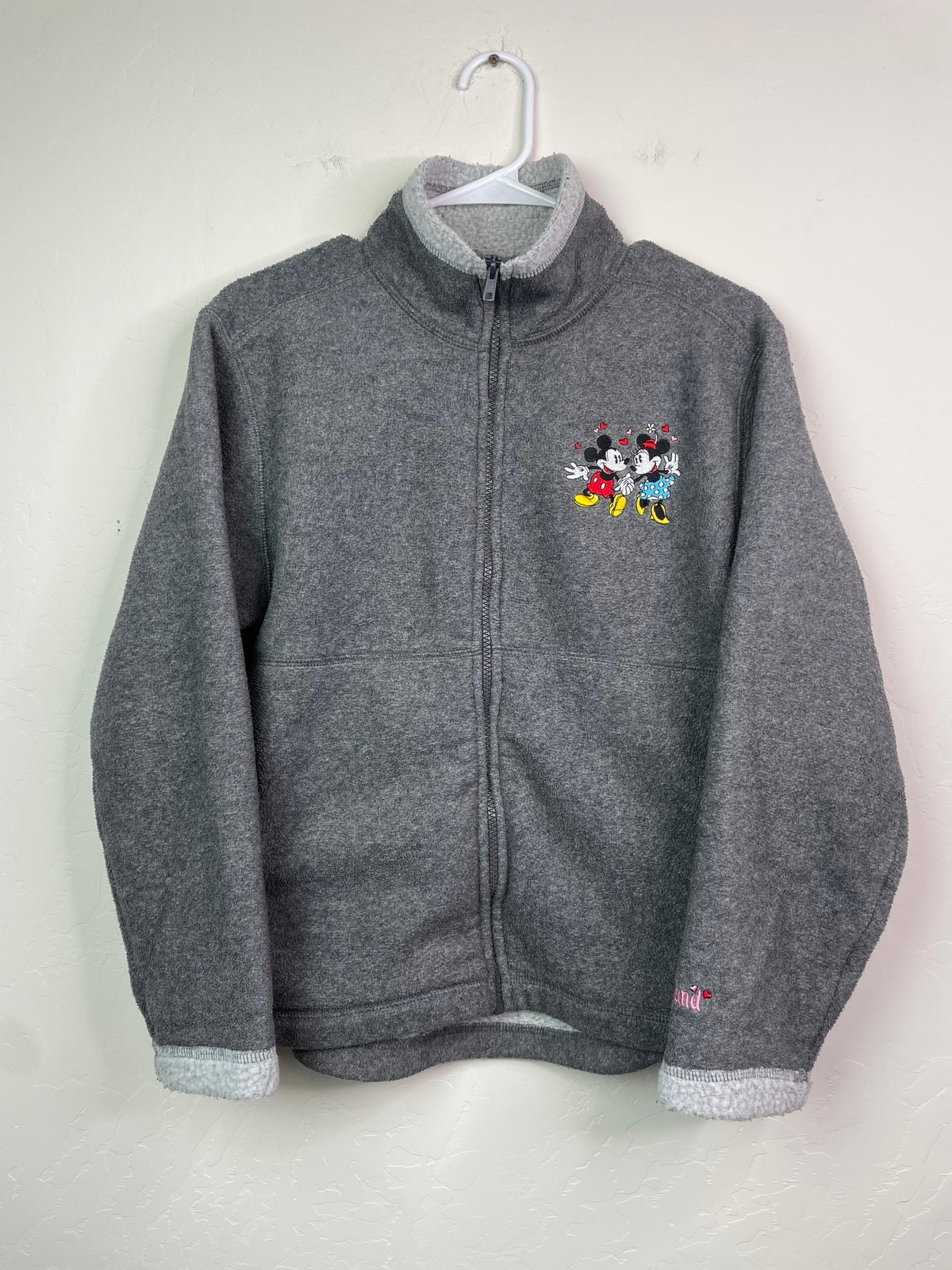 Vintage Mickey & Minnie Love Disneyland Women Full-Zip Gray Fleece Jacket