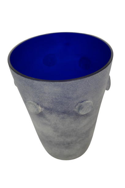 Murano Venetian Cenedese Cobalt Blue Scavo Glass Vase Applied Dots Roman
