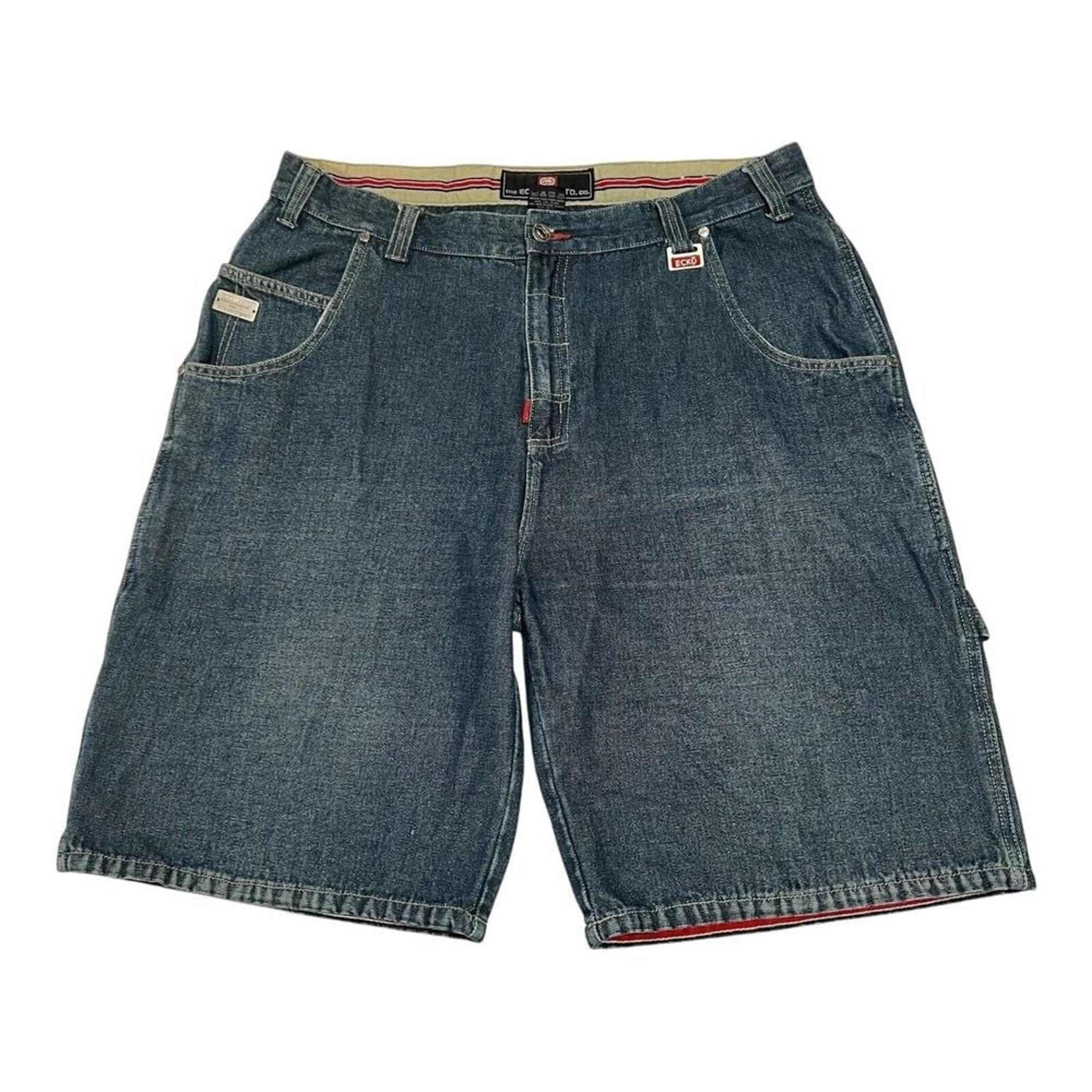 Ecko Shorts Men 38 Denim Y2K Baggy Loose Big Logo Carpenter Hiphop Embroidered