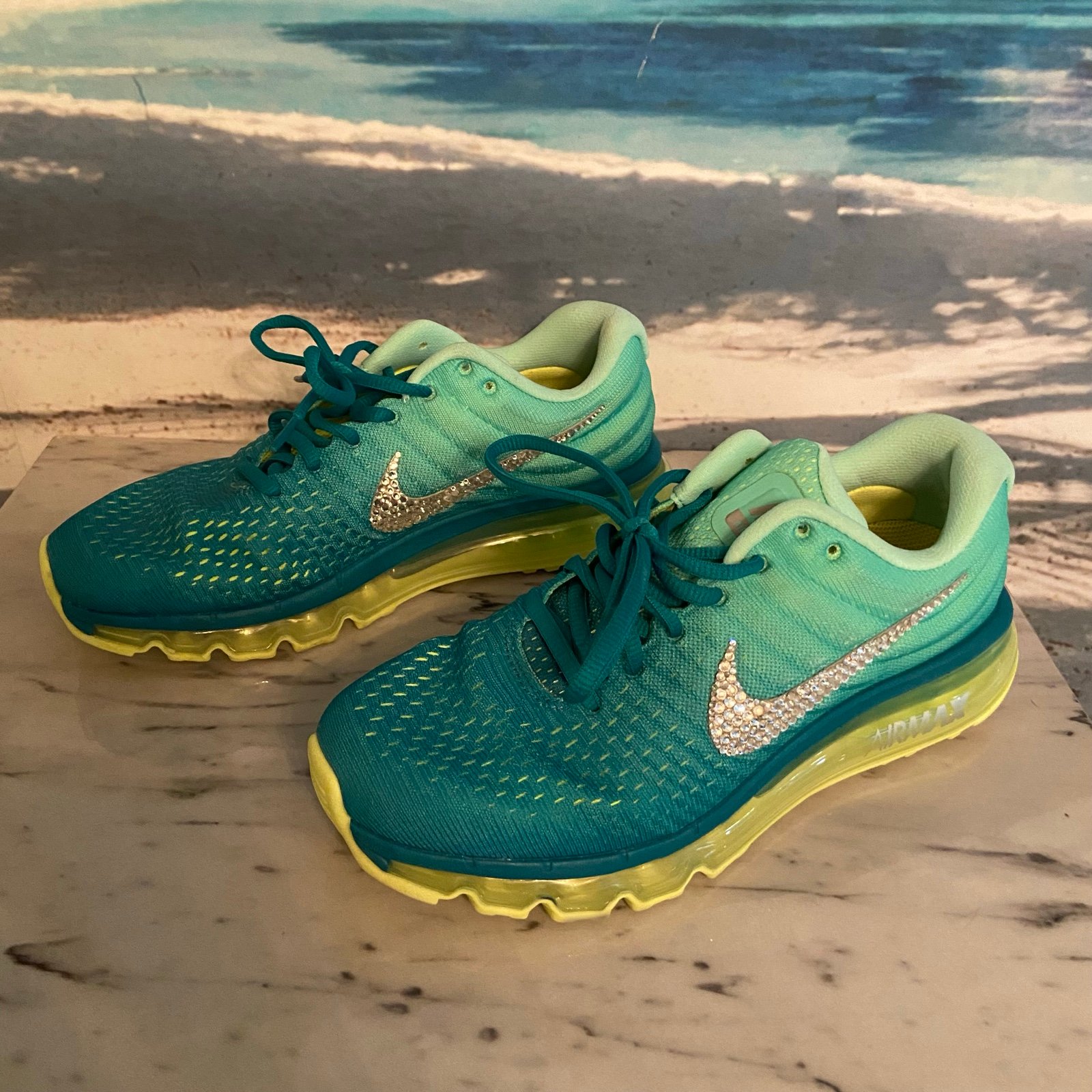 Turquoise & Green Nike Air Max 2017 Sneakers with Gem Accents -