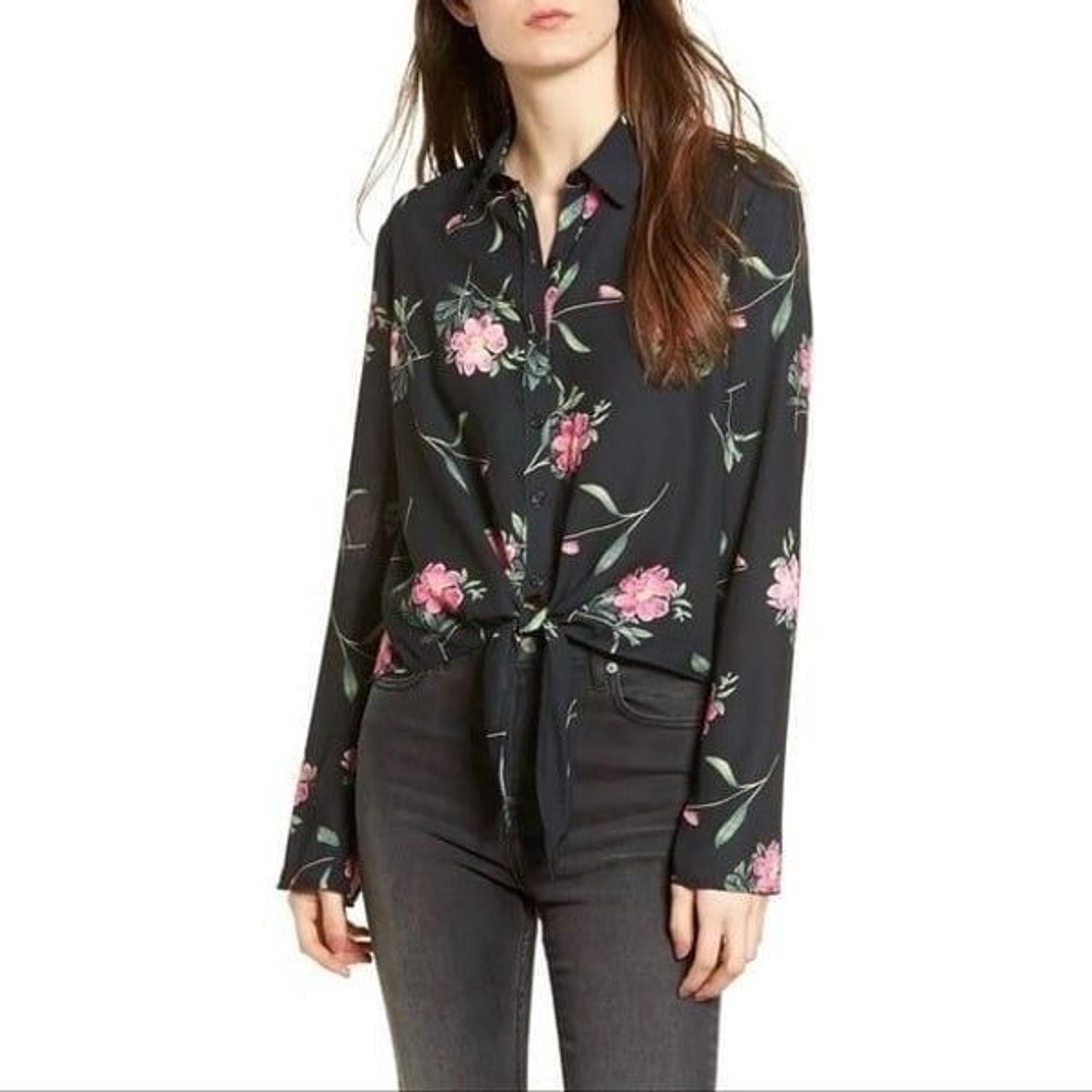 TEN SIXTY SHERMAN | Floral Tie Front Shirt - [Large, Black/Pink]