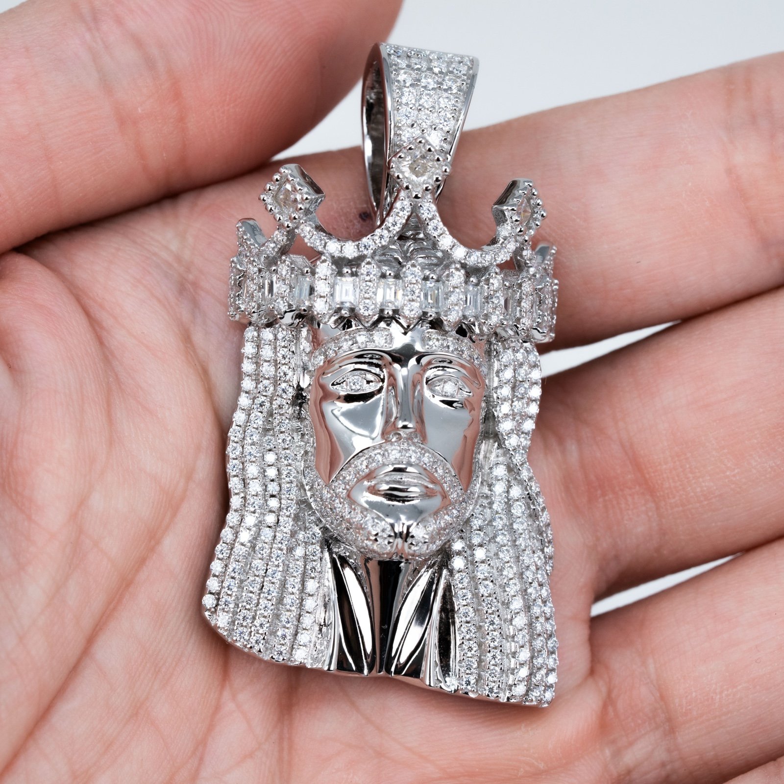 925 Sterling Silver Moissanite Iced Jesus Head Piece Pendant 4.5ct VVS