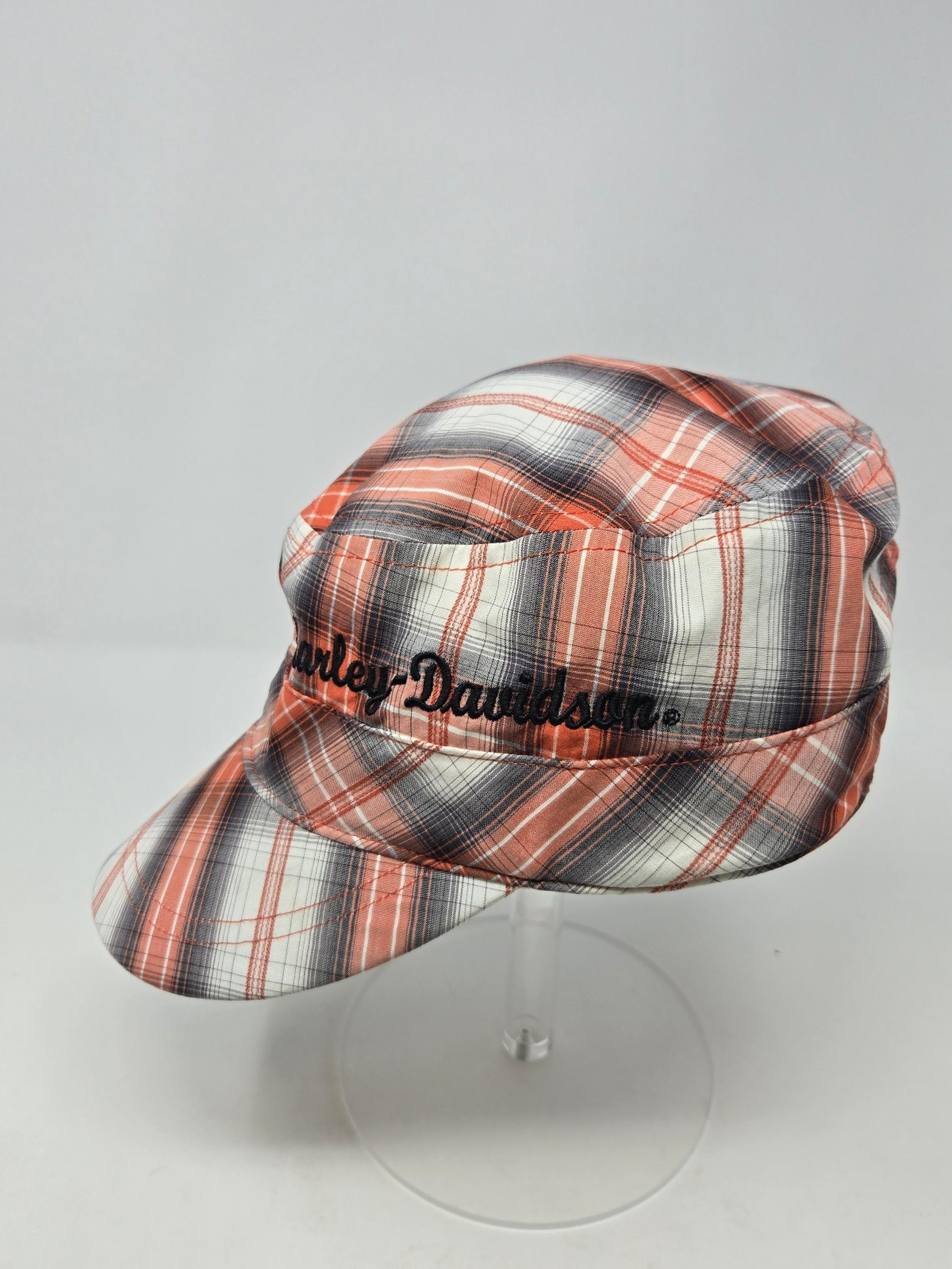 HARLEY-DAVIDSON ORANGE GREY PLAID NEWSBOY HAT BASEBALL CAP WOMEN OS 100% COTTON