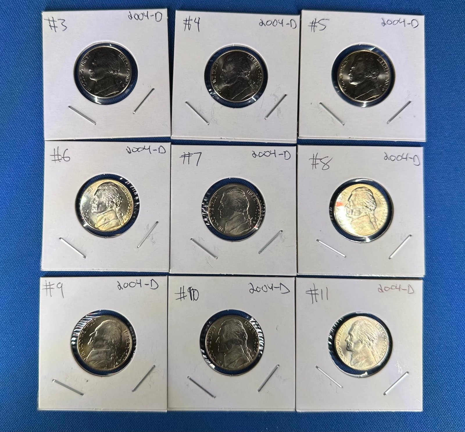 2004-D Jefferson Nickel Uncirculated From Roll Keelboat 9 Piece Lot