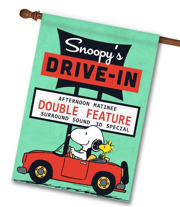 Summer Drive-In Snoopy Woodstock House Flag