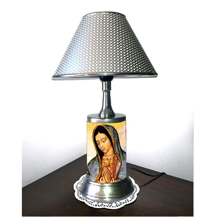 Our Lady of Guadalupe desk lamp with chrome finish shade