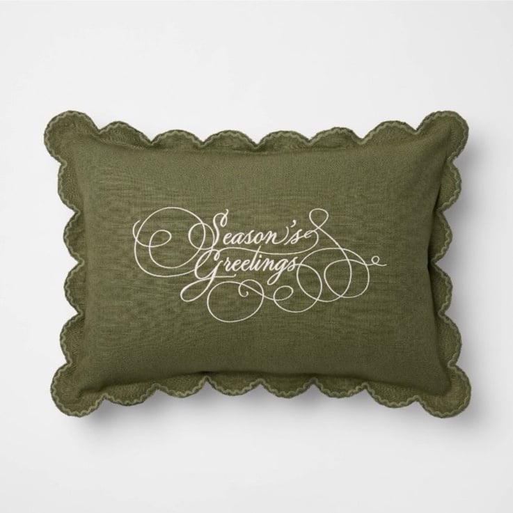 14"x20" Embroidered Season's Greetings Pillow Green - Threshold™ Studio McGee