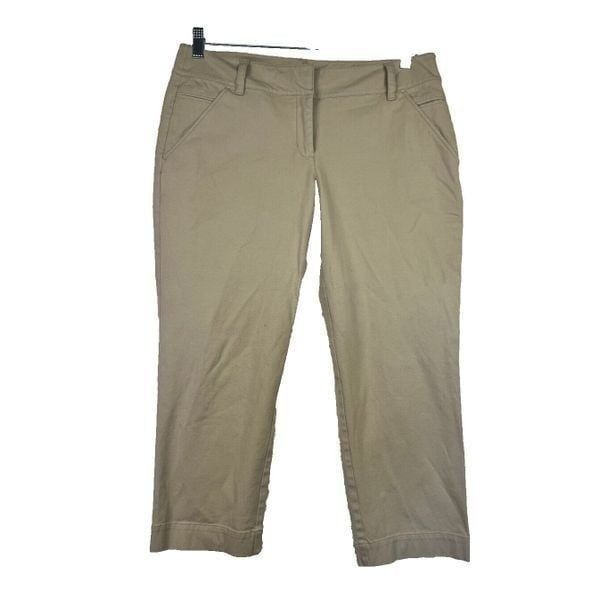 Eileen Fisher Beige Khaki Cotton Ponte High Rise Crop Ankle Chino Pants Size M