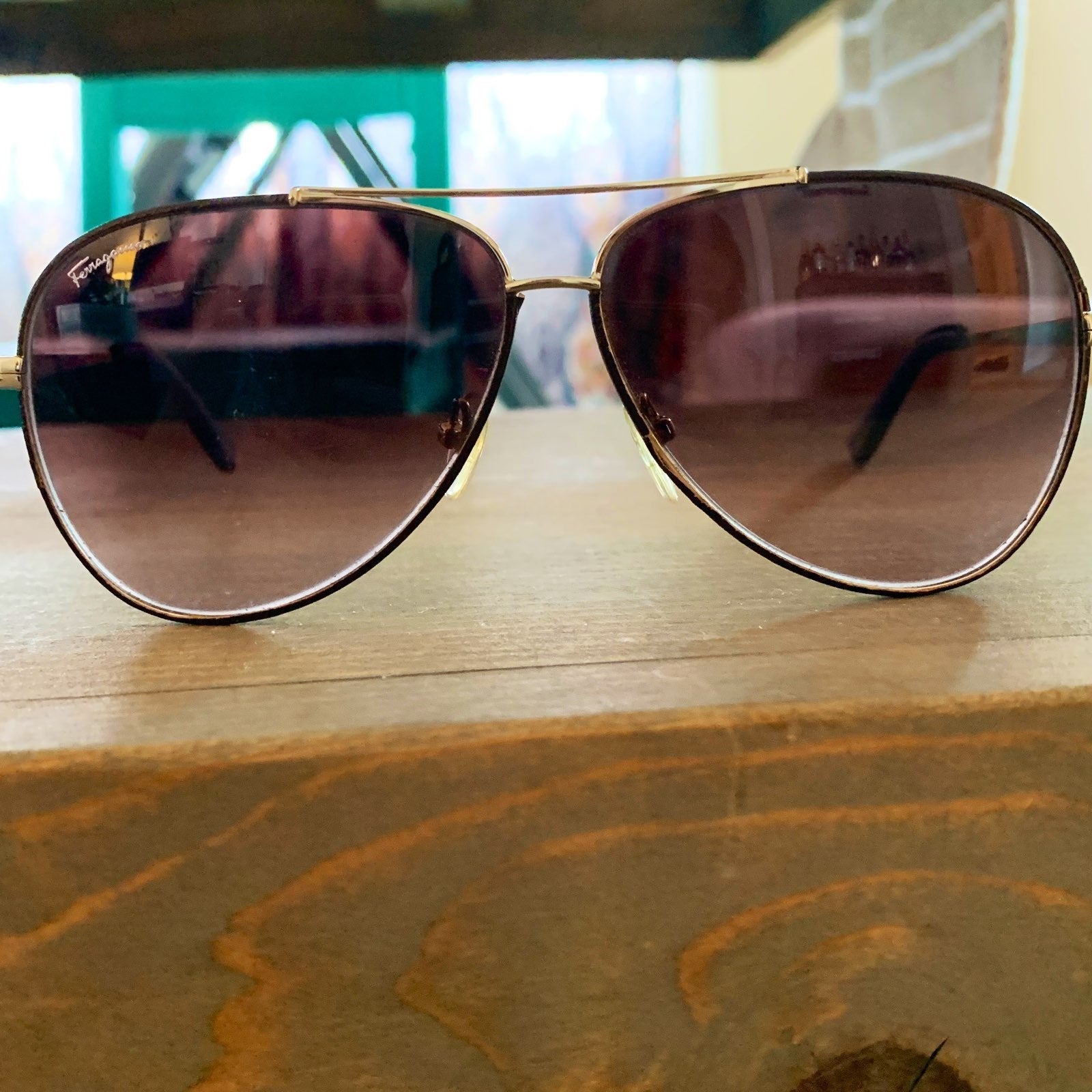 Ferragamo Leather Sunglasses