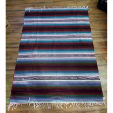 Vintage Del Mei Mexico Made Serape Southwest Aztec Wool Blanket Fringe 48x68